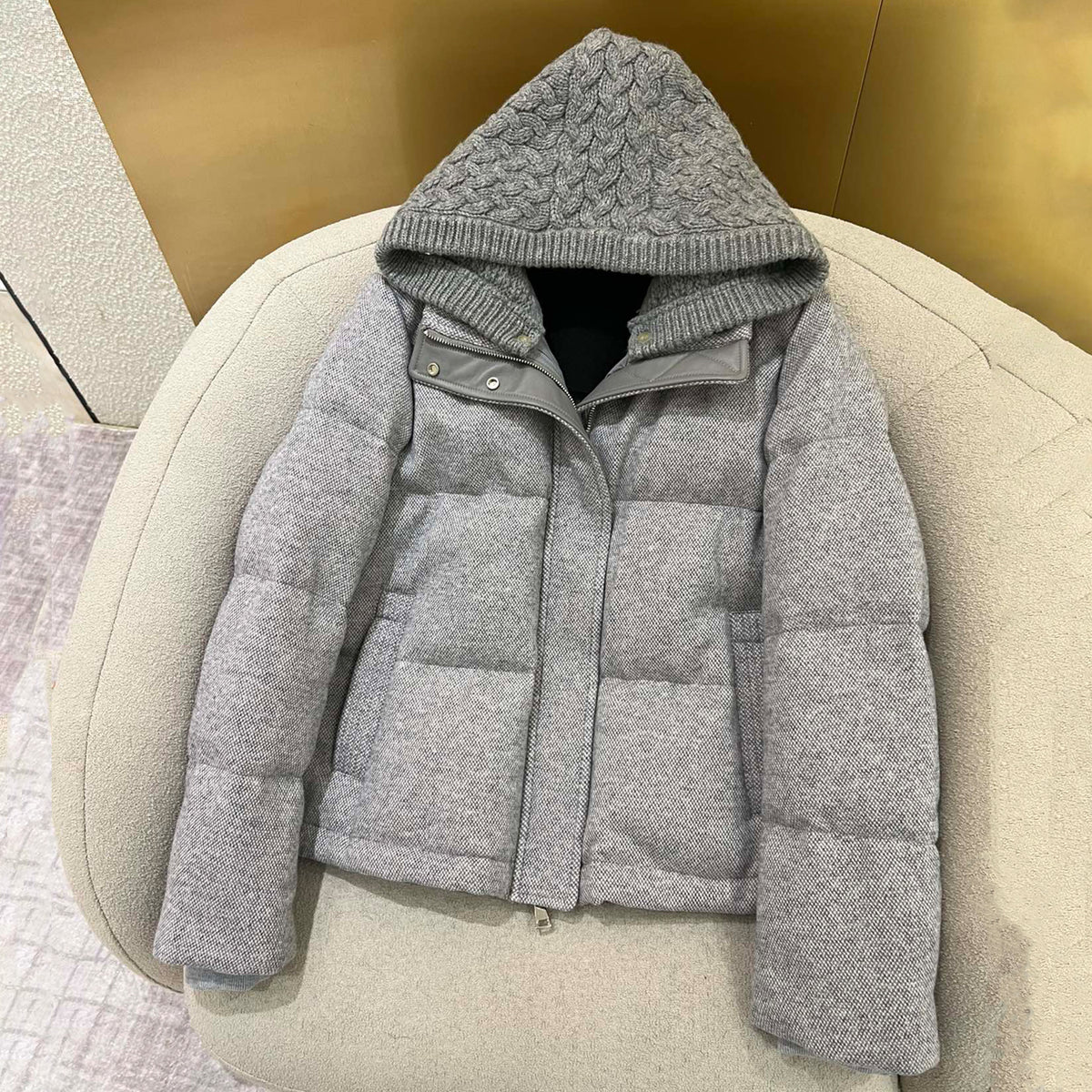 Loro Piana Women's Autumn And Winter Wool Cashmere Goose Down Jacket Soft And Comfortable Removable Hat Zipper Long Sleeve Hooded Jacket Ngvp #2649