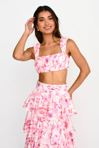 Suenito Gathered Crop Top Floral Pink