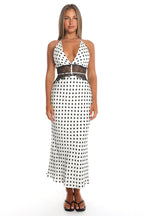 Tarly Lace Waist Halter Maxi Dress Polka Dot White