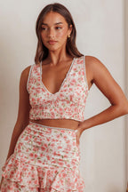 Loveletters Shirred Crop Top Floral Pink
