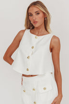 Bondi Sunset Front Button Top White