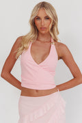 Zima Gold Accent Surplice Neckline Halter Top Pink