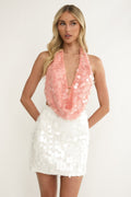 Sirenuse Backless Halter Top Sequin Peach