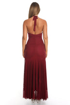 Endira Halter Sheer Hem Midi Dress Burgundy