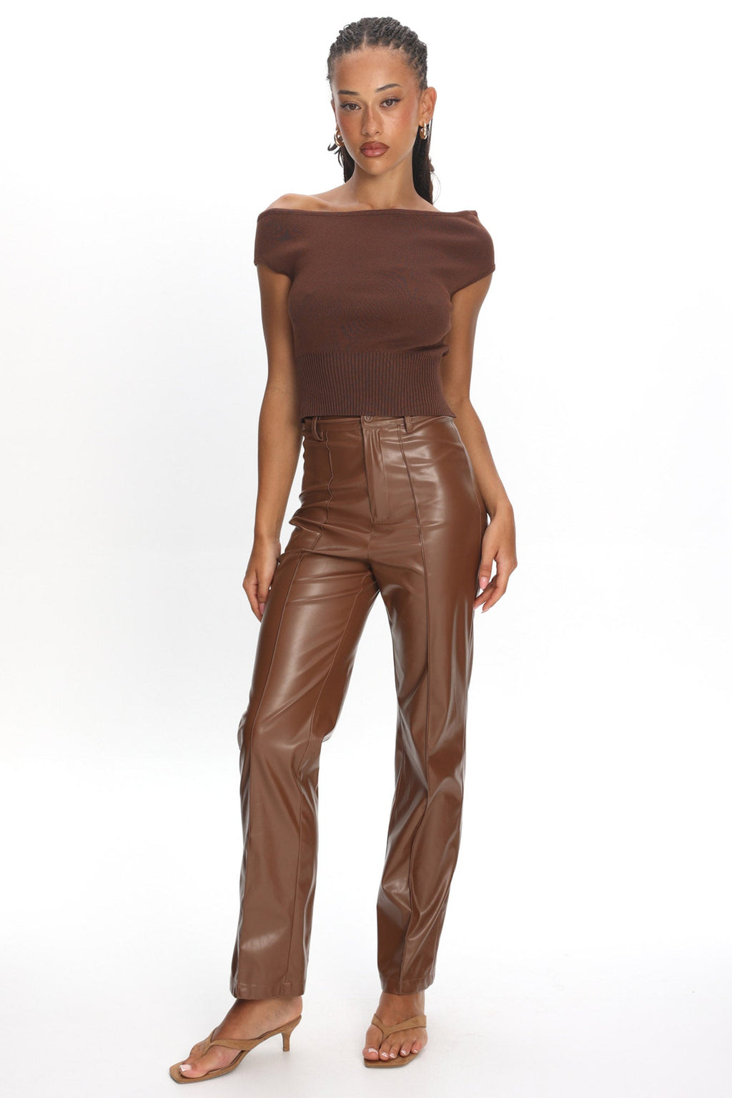 Rukia Faux Leather Pants Brown