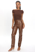 Rukia Faux Leather Pants Brown