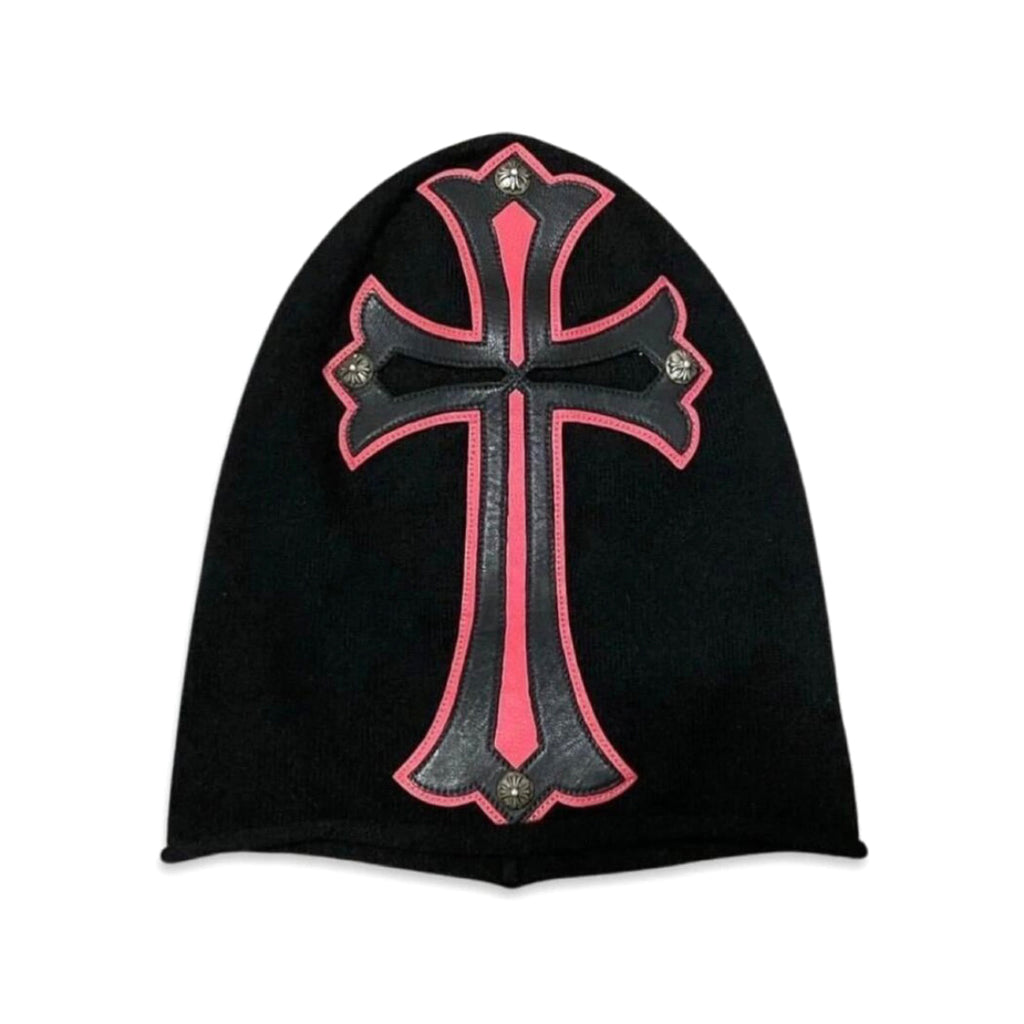 Chrome Hearts Men's Black and Red Cross Patchwork Leatherface Photo Hooded Hat Cap #72853
