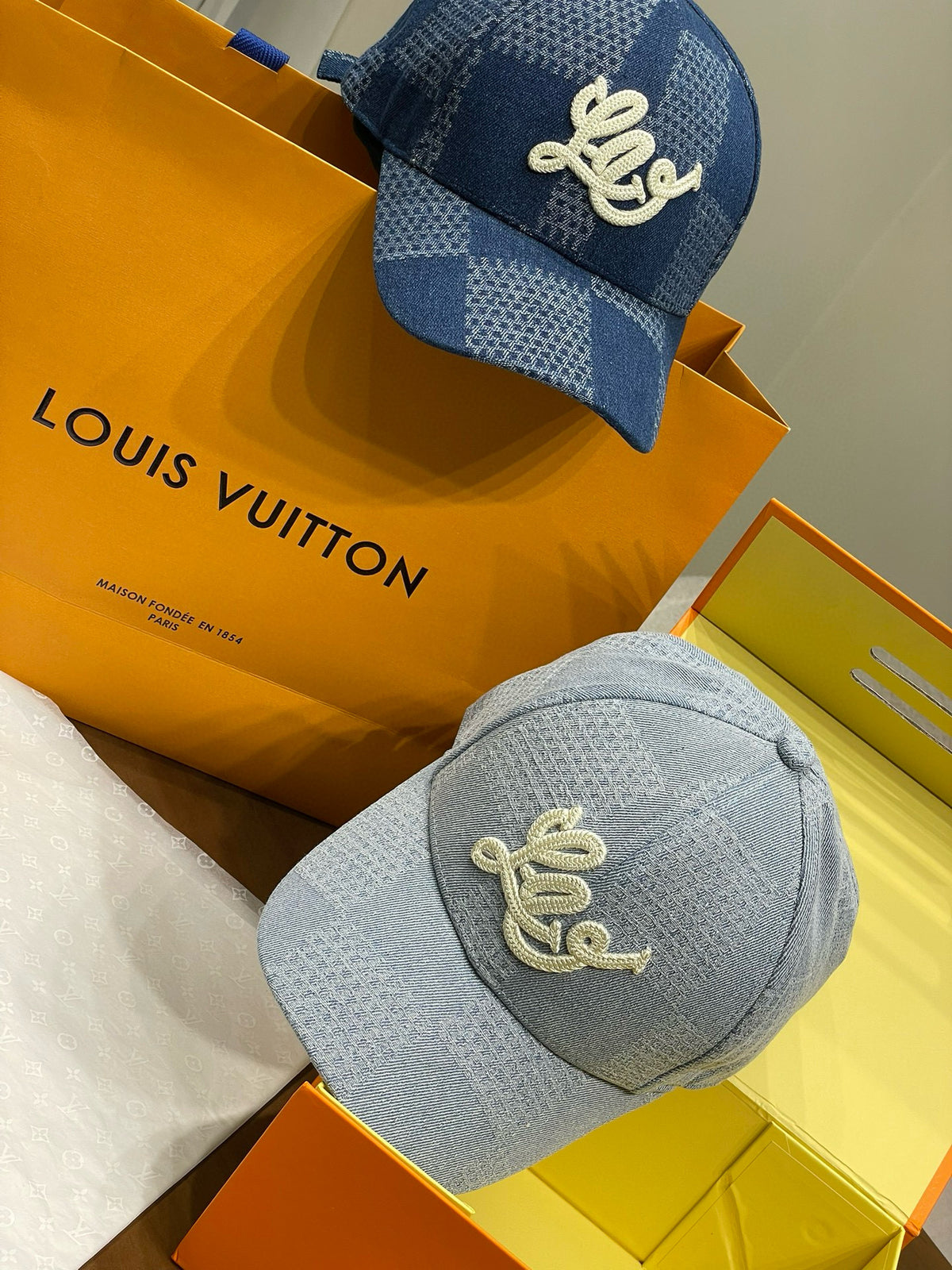 Louis Vuitton Men's And Women's Embroidered Printed Checkered Cotton Duckbill Cap Hat #77123