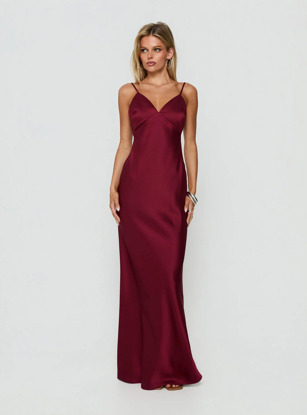 Flip A Switch Satin Lace Slip Maxi Dress Burgundy