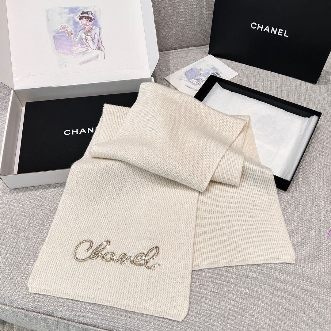 Chanel Cashmere Knit Hat Gloves Scarf #96642
