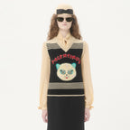 Valentino LE CHAT DE LA MAISON Women's Spring/Autumn Fashion Casual V-neck Knitted Letter Pattern Embroidered Sleeveless Vest  #78441