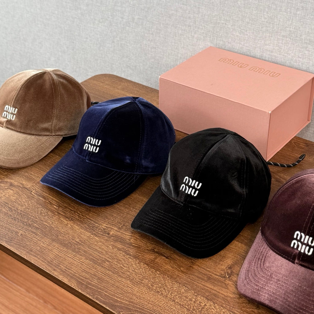 MiuMiu Men's And Women's Fall/winter Fashion Casual Solid Color Letter Embroidered Velvet Texture Baseball Cap Duckbill Hat Hat  Accessories #79538