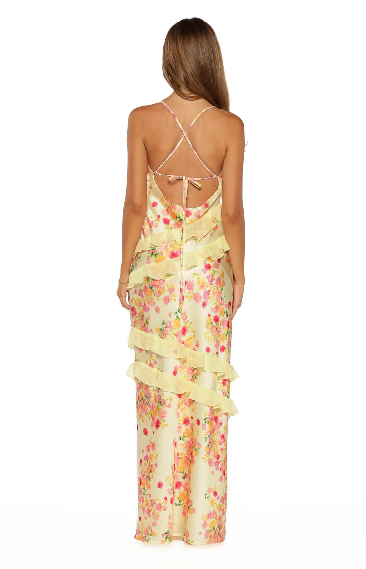 Inara Yellow Bloom Ruffle Maxi Dress