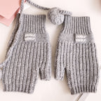 MiuMiu Women's Solid Color Logo Design Cashmere Knit Pom Pom Hat Woolen Gloves #75169