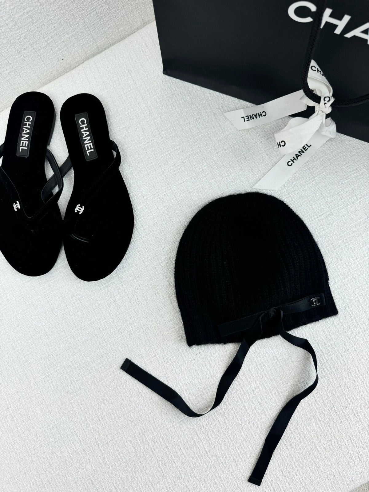 Chanel Women's Fall/Winter Black Floppy Knit Hat Cap #72794