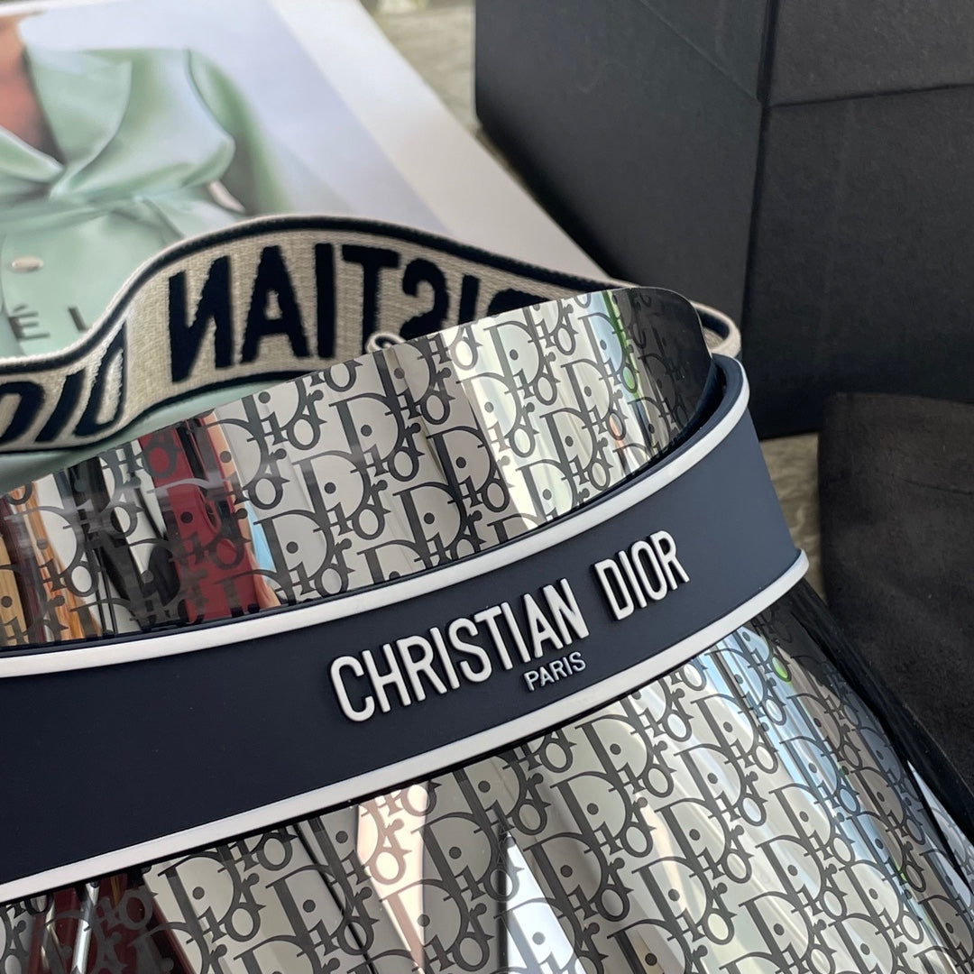 Dior Luxury Dark Patterned Sun Visor with Embossed Logo Strap Cap Hat - High-End Fashion Accessory #75718