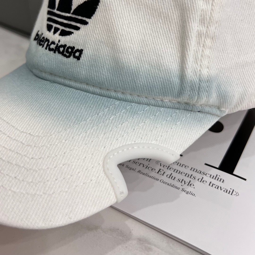 Balenciaga Adidas Cap In Blue Washed Embroidered Label Duck Hat #96243