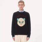 Valentino Men's Le Chat De La Maison Wool Logo Cat Embroidered Solid Color Crew Neck Long Sleeve Knit Sweater #81754