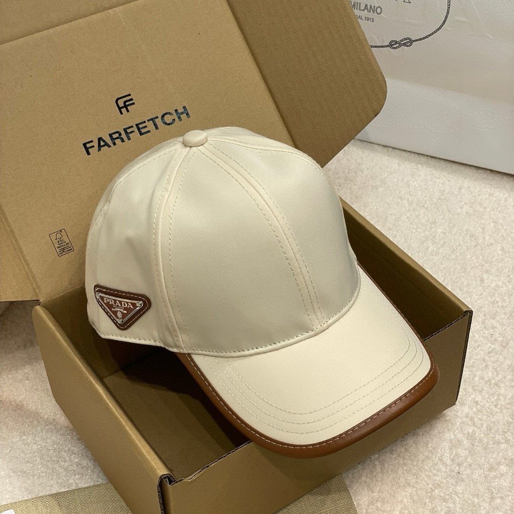 Prada Men's Metal Triangle Label Logo Solid Color Nylon Patchwork Leather Baseball Cap Hat #75923