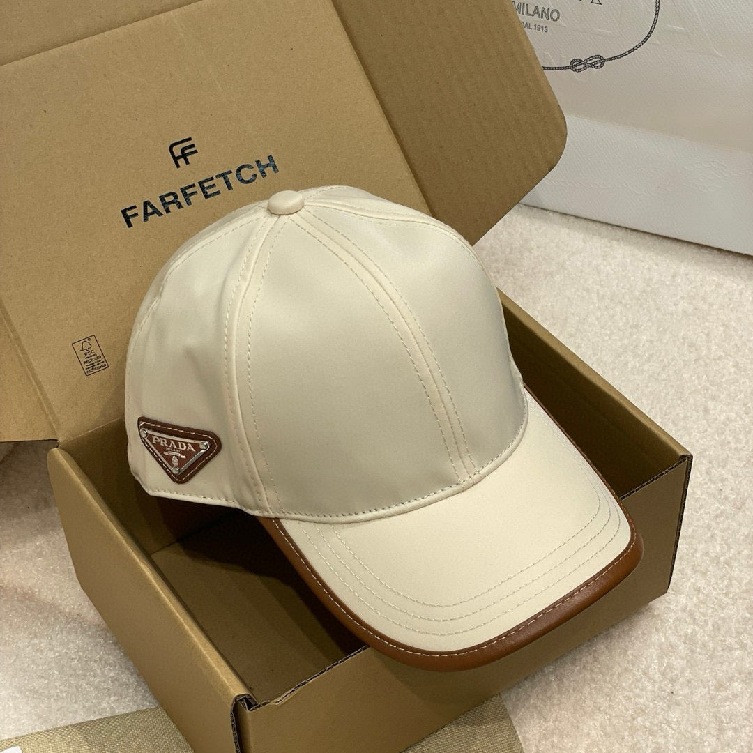 Prada Men's Metal Triangle Label Logo Solid Color Nylon Patchwork Leather Baseball Cap Hat #75923