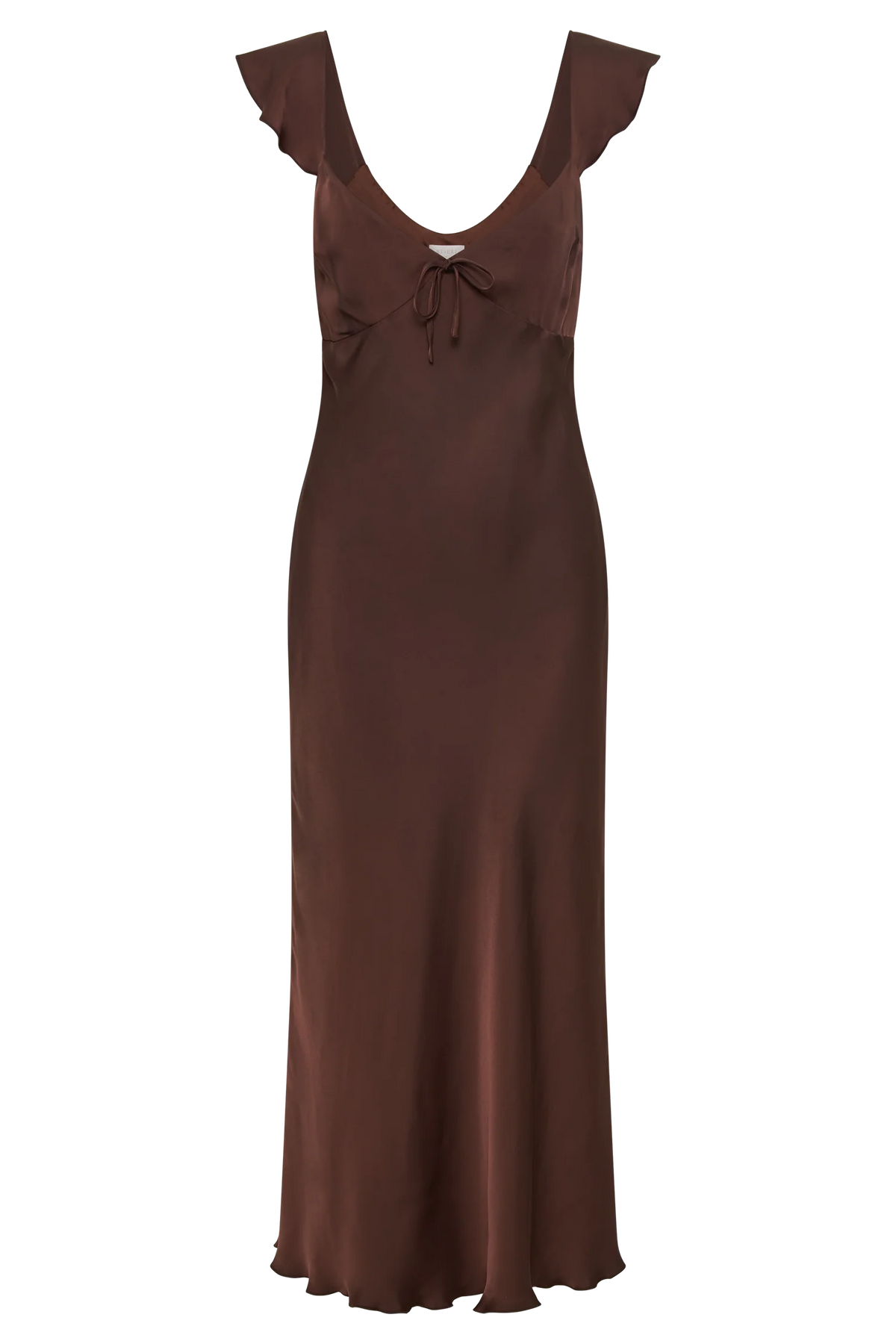 MESHKI Chantal Short Sleeve Satin Midi Dress - Dark Chocolate