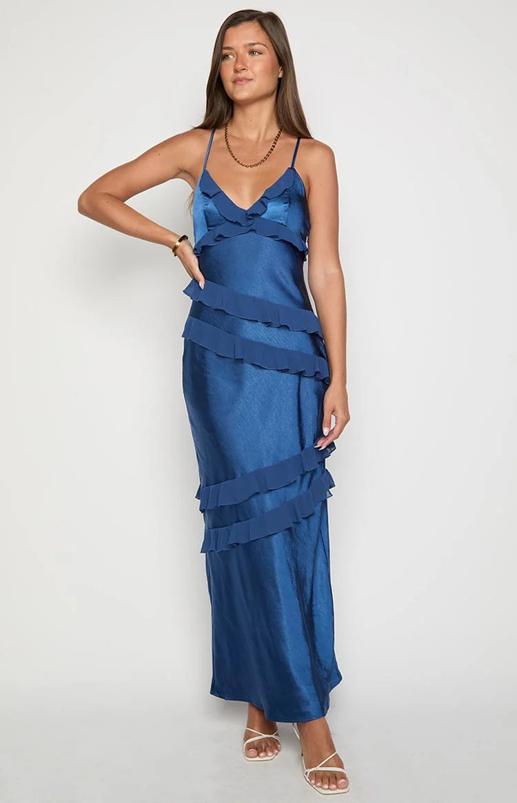Inara Navy Ruffle Maxi Dress