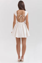 Enchant-White Open Back Mini Dress