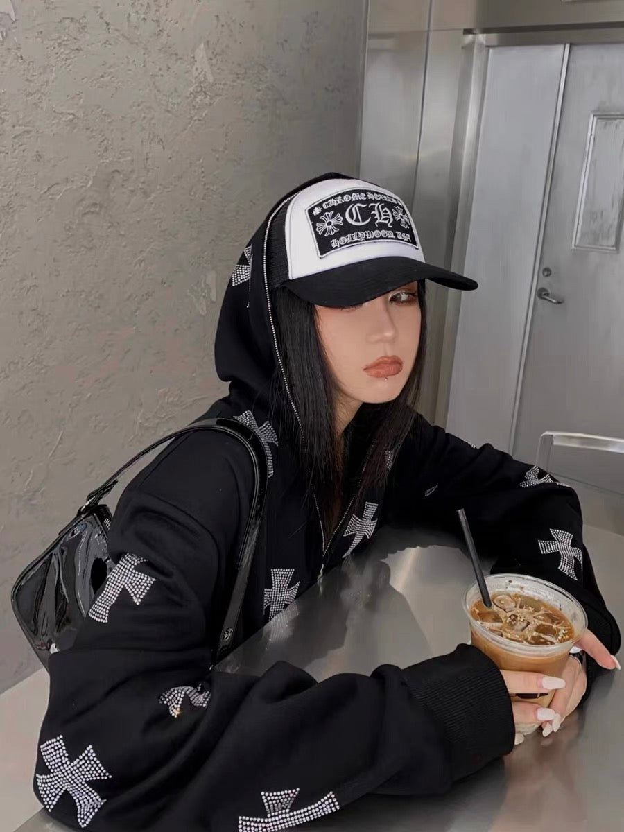 Chrome Hearts Men's Women's Black Letter Embroidered Hip Hop Baseball Cap Casual Duck Tongue Hat #71436