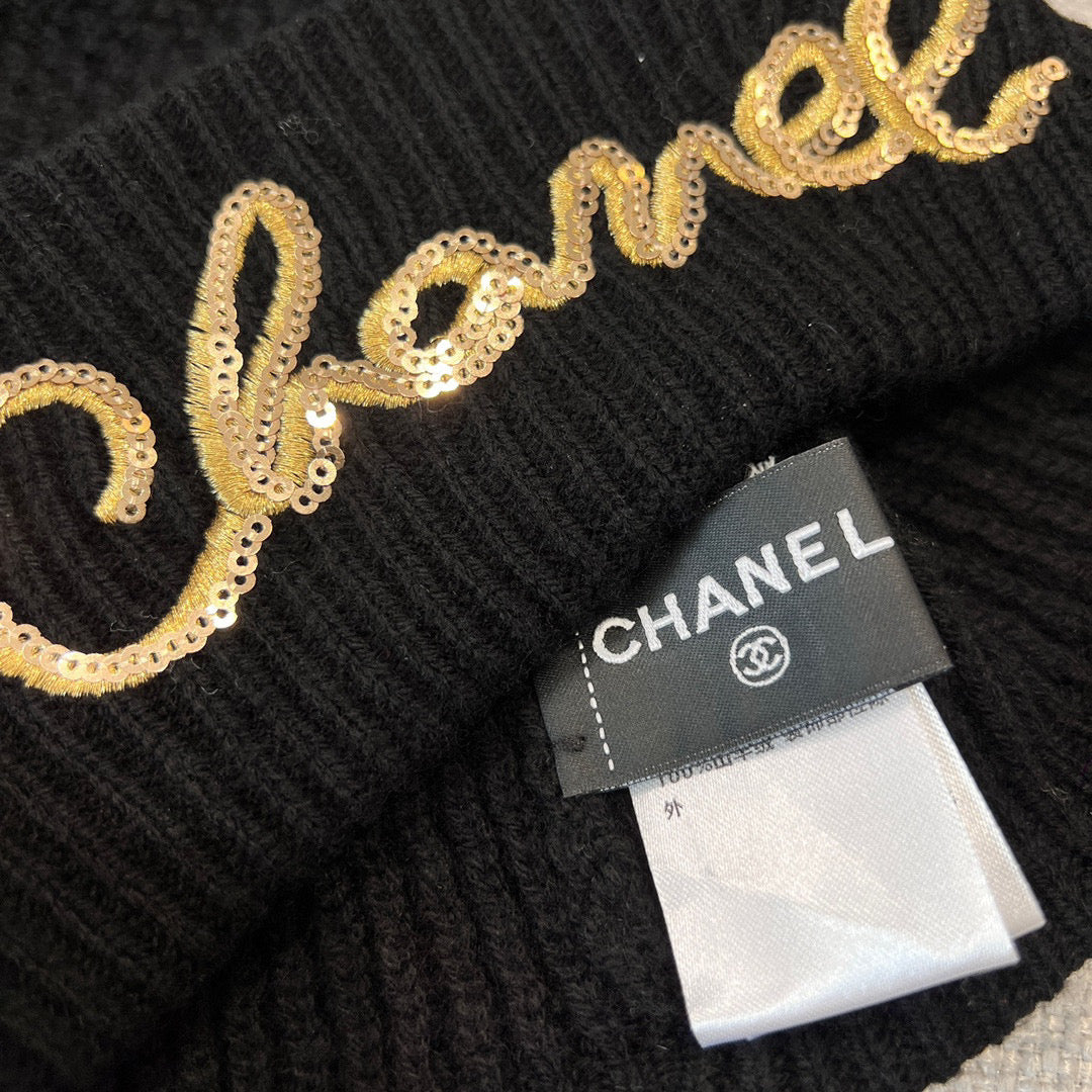 Chanel Cashmere Knit Hat Gloves Scarf #96642