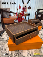 Monogram Walnut Wood Drawer Storage Tray