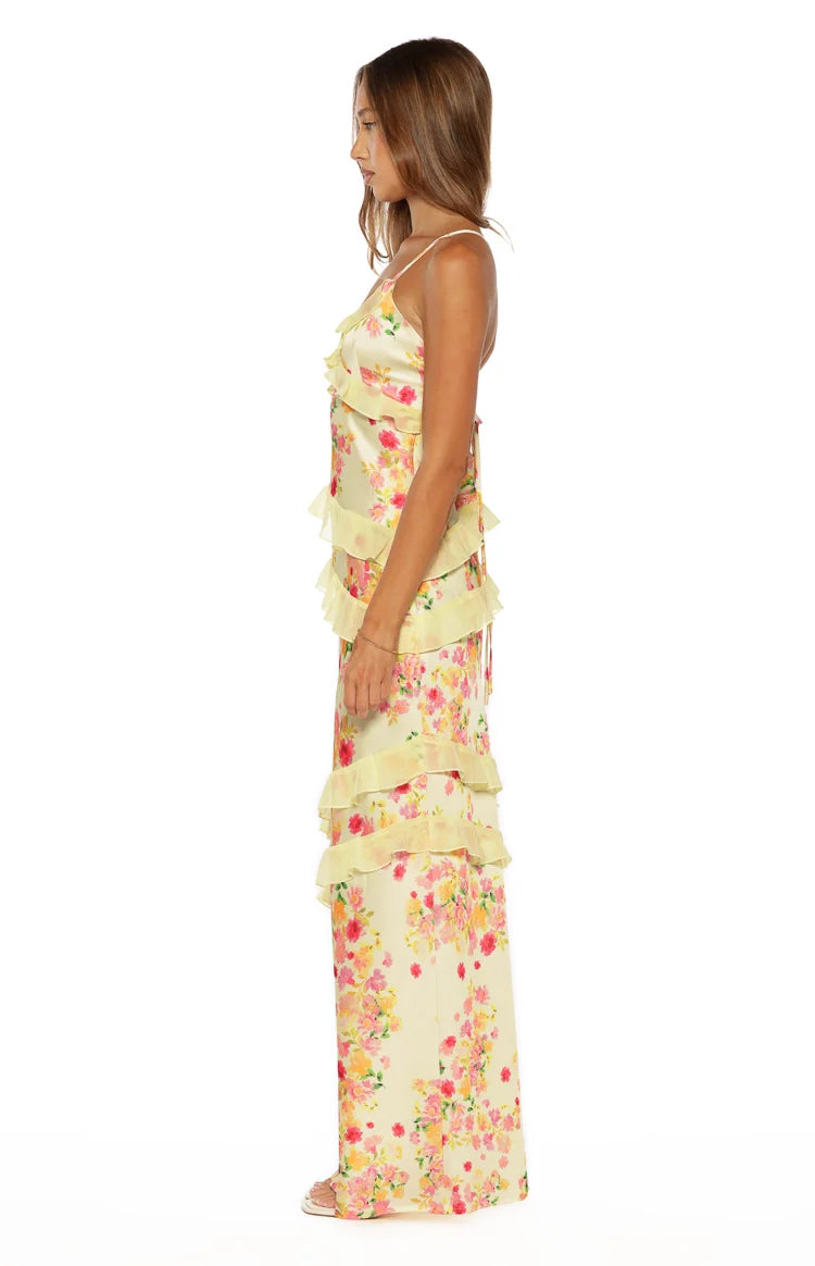 Inara Yellow Bloom Ruffle Maxi Dress