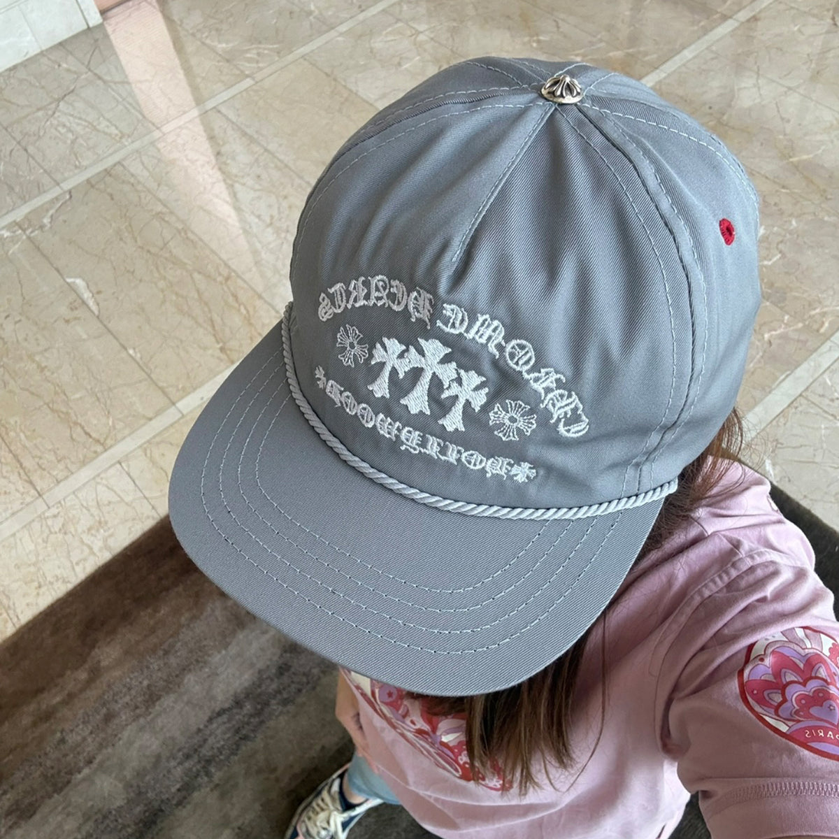 Chrome Hearts Men's Women's Grey Cross Embroidered Baseball Cap Duck Tongue Cap Fashion High Street Trend Hip Hop Cap Hat #81225