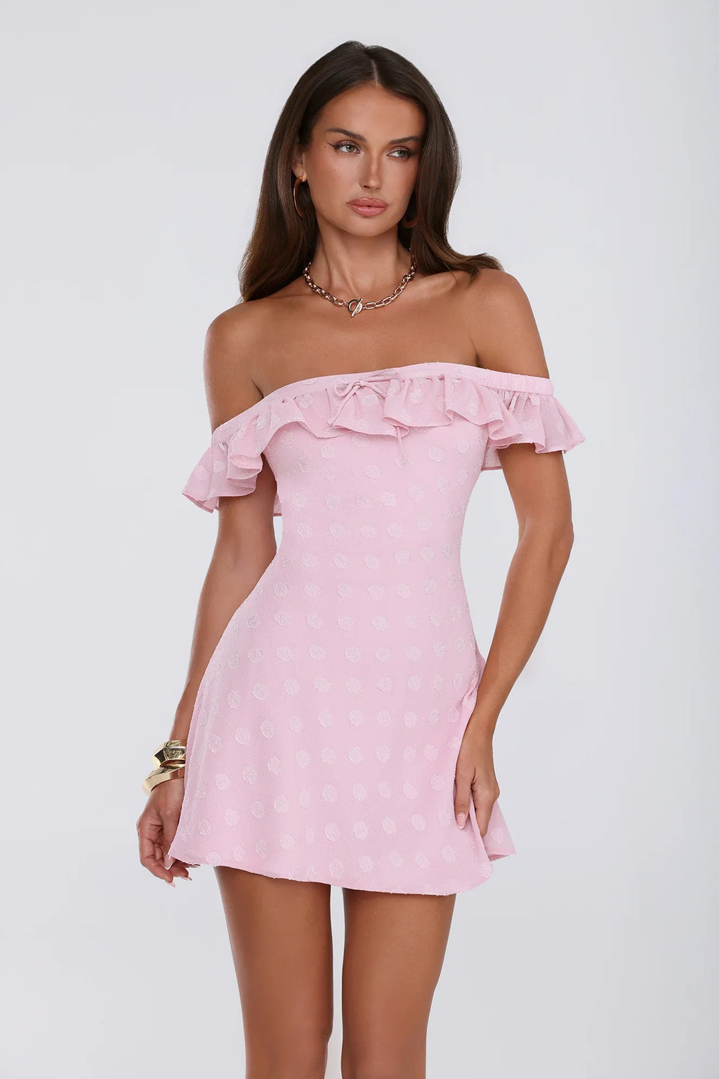 Darling Pop Off Shoulder Mini Dress Pink