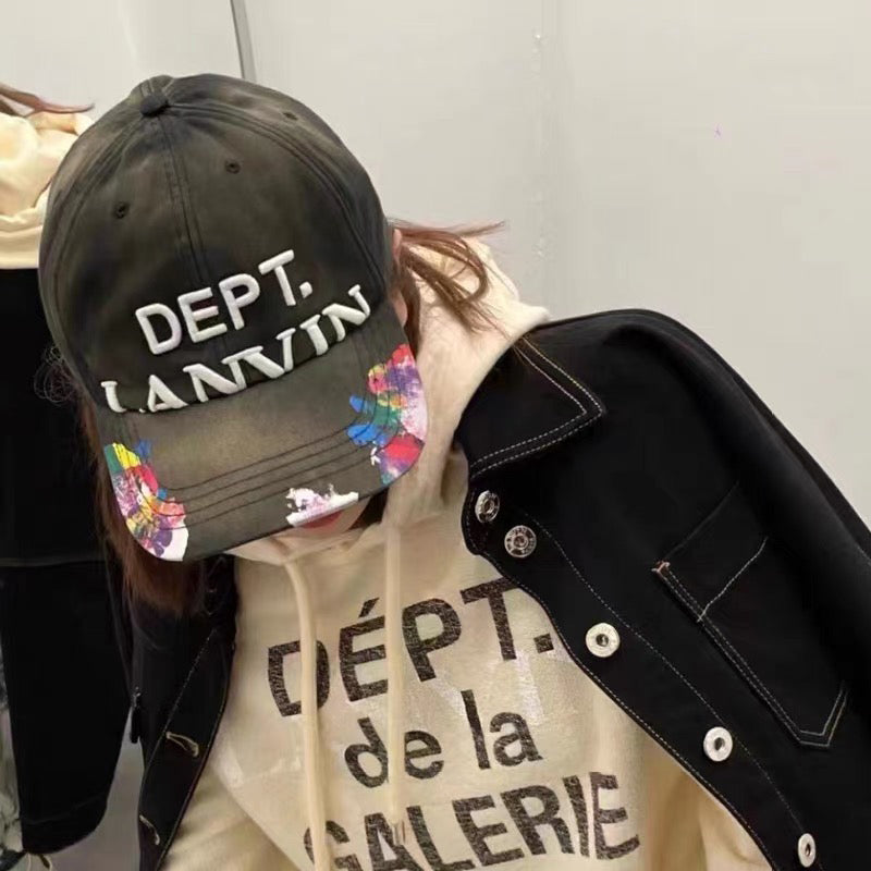 Lanvin Green Graffiti Denim Duck Hat Cap #96561