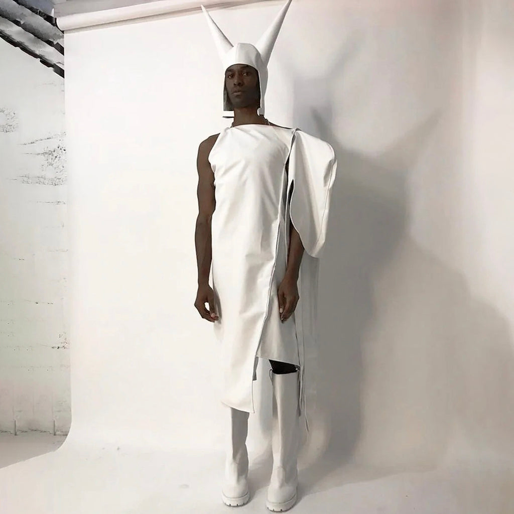 Anonymous Club Shayne Oliver White Devil Horns Leather Cap Playboicarti Same High Street Trend Punk Style Hip Hop Cap  Men's Women's  Hats Ngvp #1498