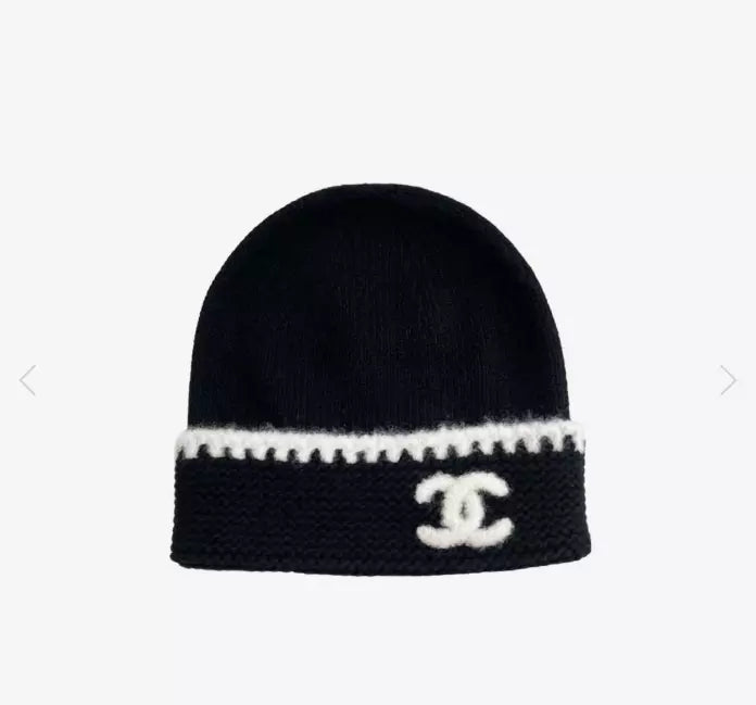 Chanel Women's Classic Black And White LOGO Wool Scarf Cold Hat #328249