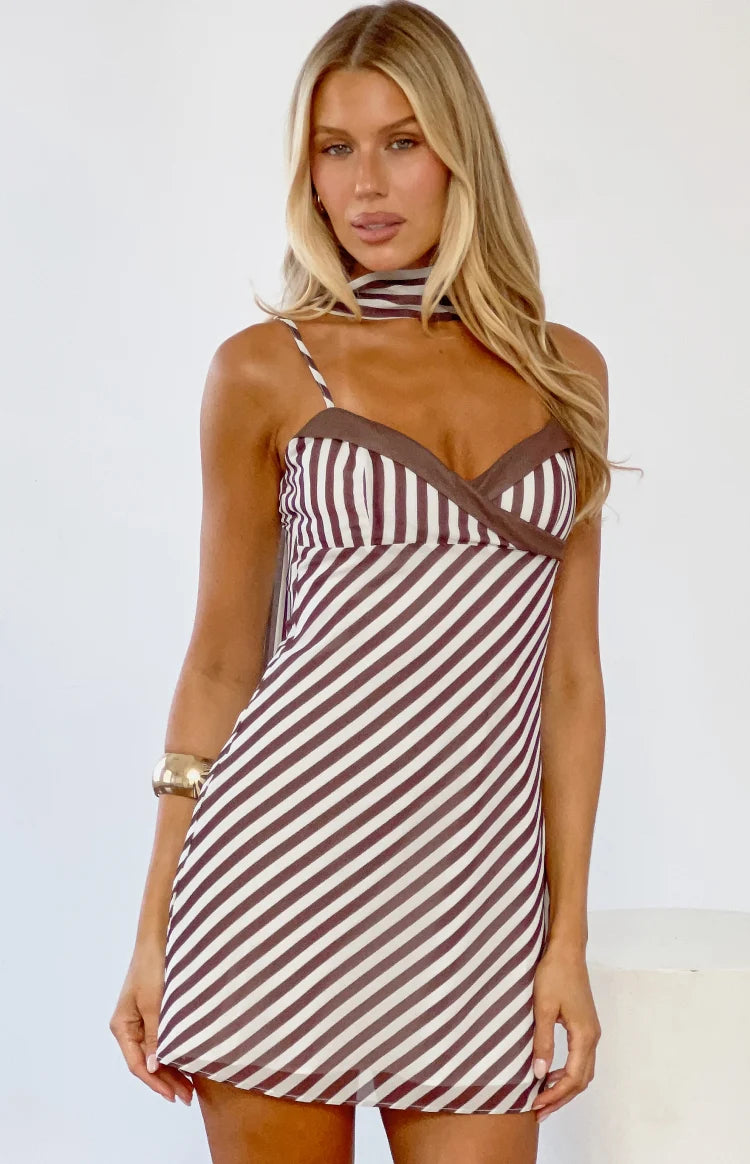 Arti Brown Stripe Scarf Micro Mini Dress