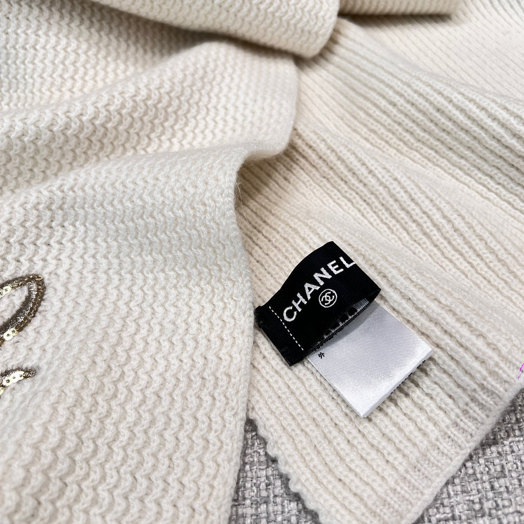 Chanel Cashmere Knit Hat Gloves Scarf #96642