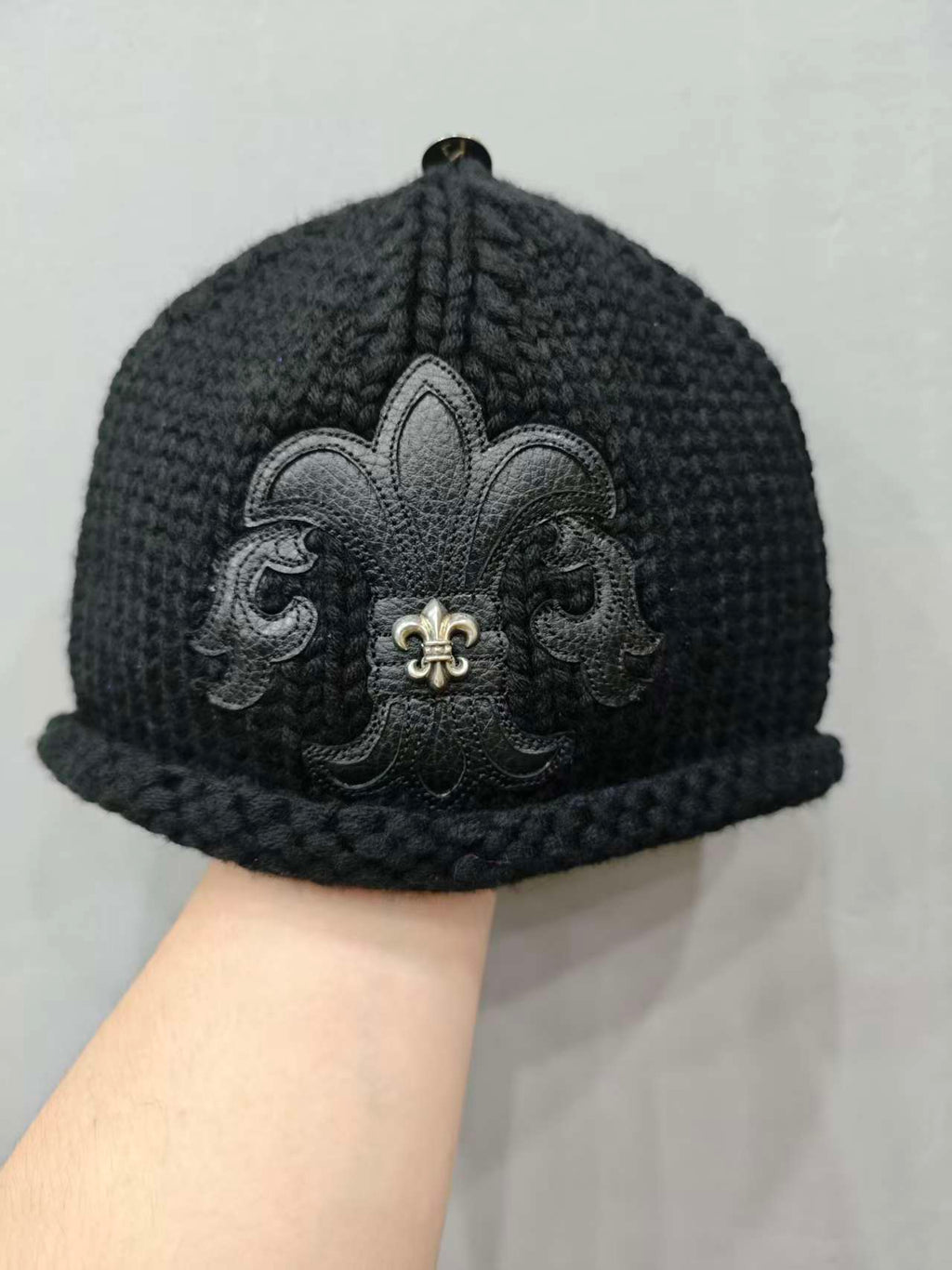 Chrome Hearts 925 Silver Accessories Black And White Two-Color Leather Scout Flower Knitted Cashmere Cold Hat #328755