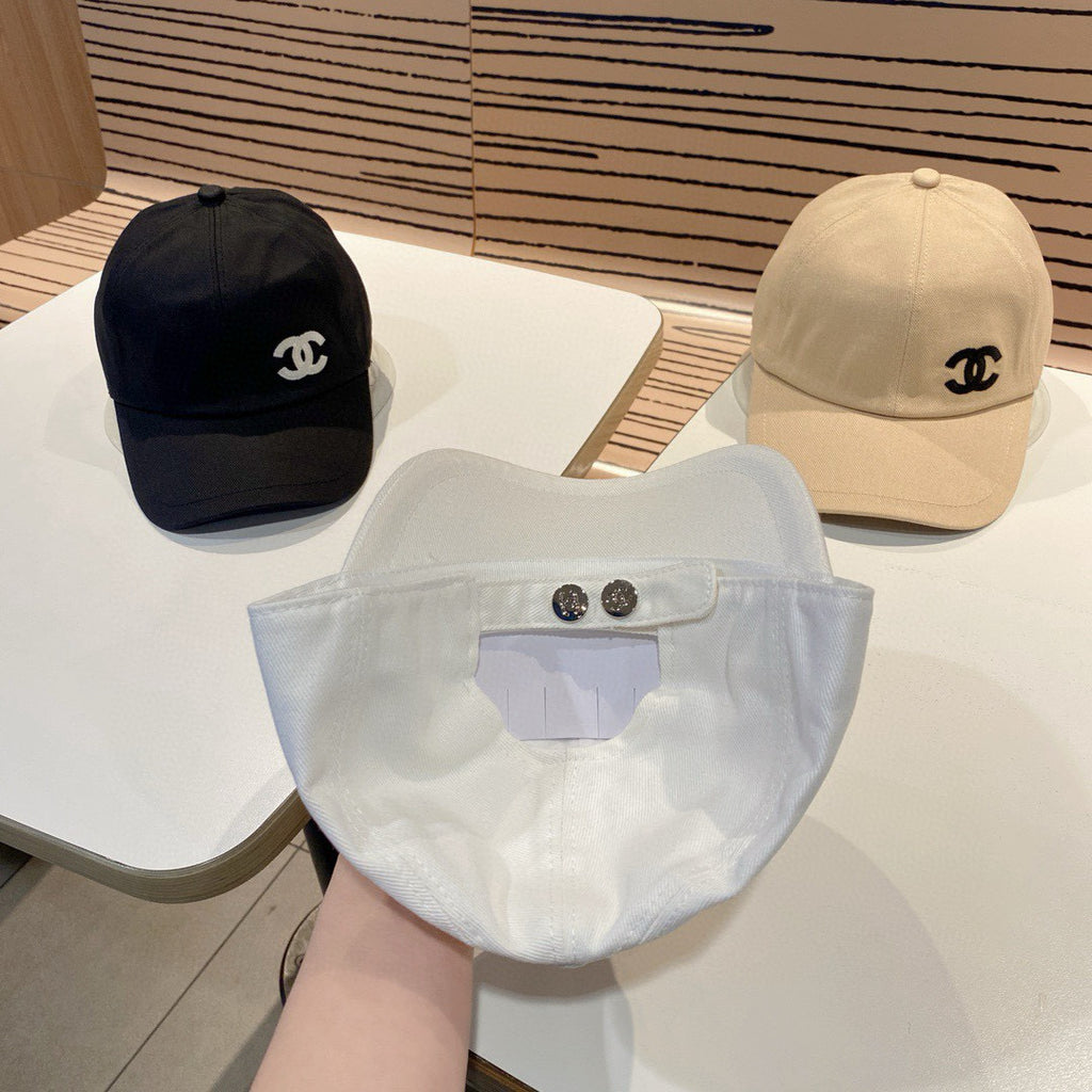 Chanel Men's and Women's Solid Color Embroidered Logo Cotton Duck Hat Cap #75368