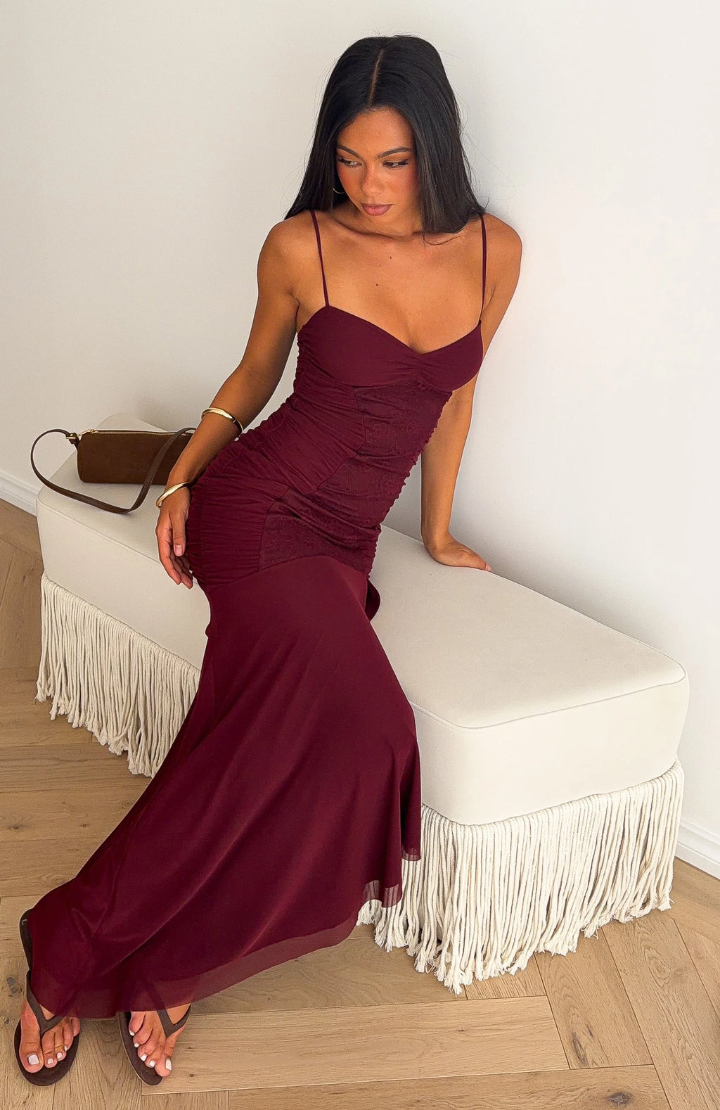 Ivory Money Midi Dress Burgundy