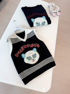 Valentino LE CHAT DE LA MAISON Women's Spring/Autumn Fashion Casual V-neck Knitted Letter Pattern Embroidered Sleeveless Vest  #78441