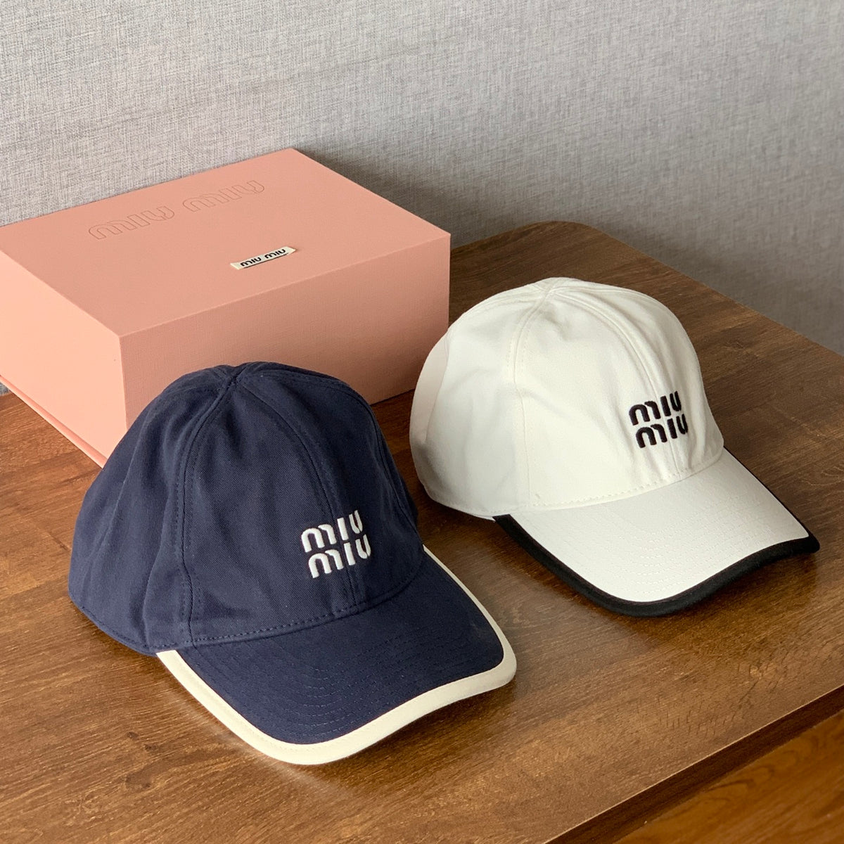 MiuMiu Men's and Women's Colorblocking Embroidered Lettered Duck Hat Cap #76438