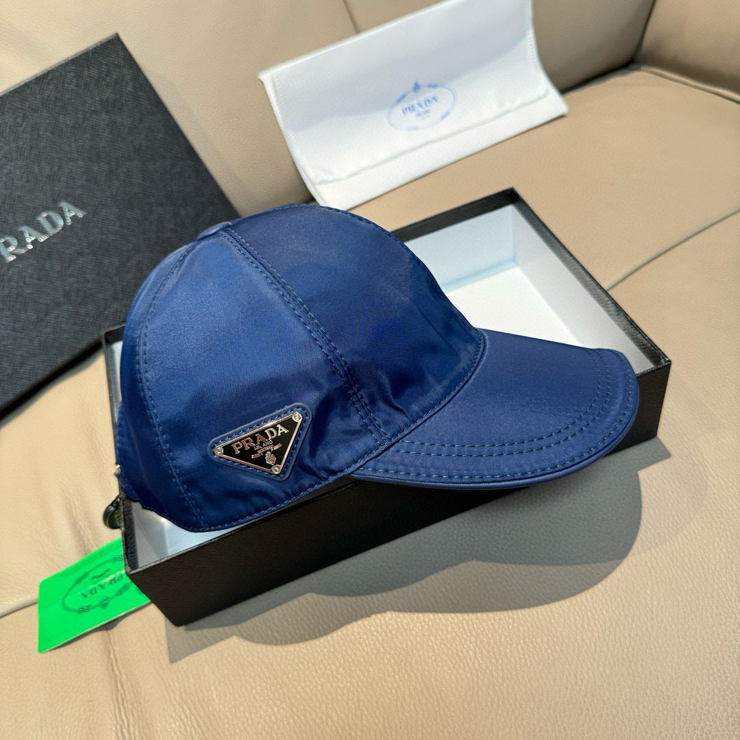 Prada Men's Metal Triangle Label Logo Solid Color Cowhide Baseball Cap Hat #75898