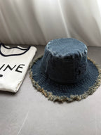 Chanel Women's Solid Colour Washed Denim Fringed Raw Edge Fisherman's Hat Cap #76781