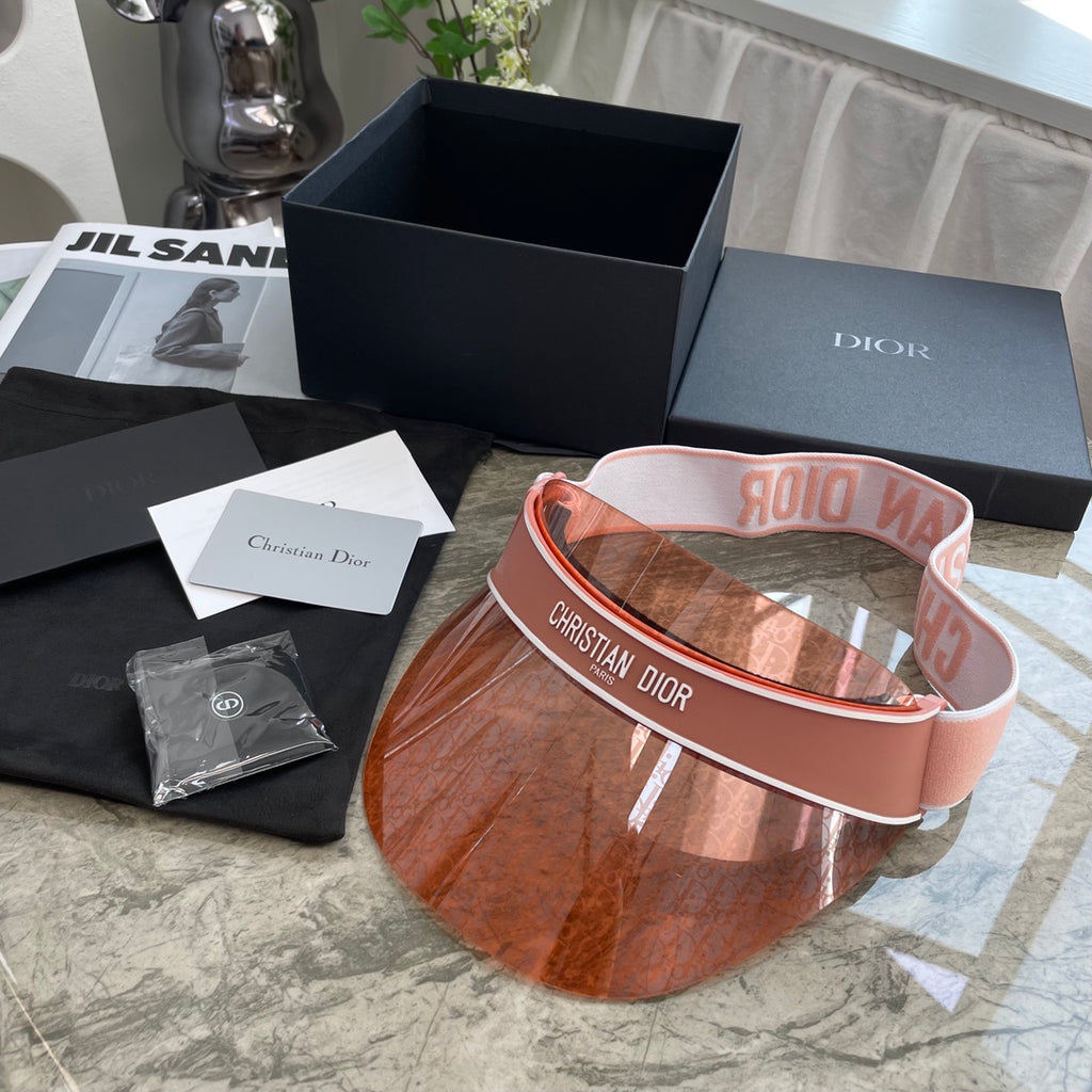 Dior Luxury Dark Patterned Sun Visor with Embossed Logo Strap Cap Hat - High-End Fashion Accessory #75718