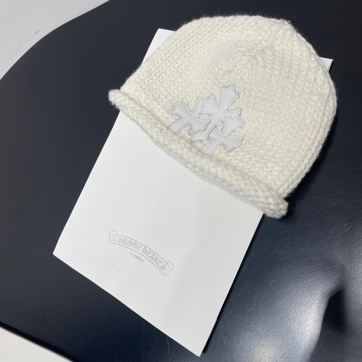 Chrome Hearts White Leather Cross Cold Hat #334407