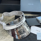 Dior Luxury Dark Patterned Sun Visor with Embossed Logo Strap Cap Hat - High-End Fashion Accessory #75718