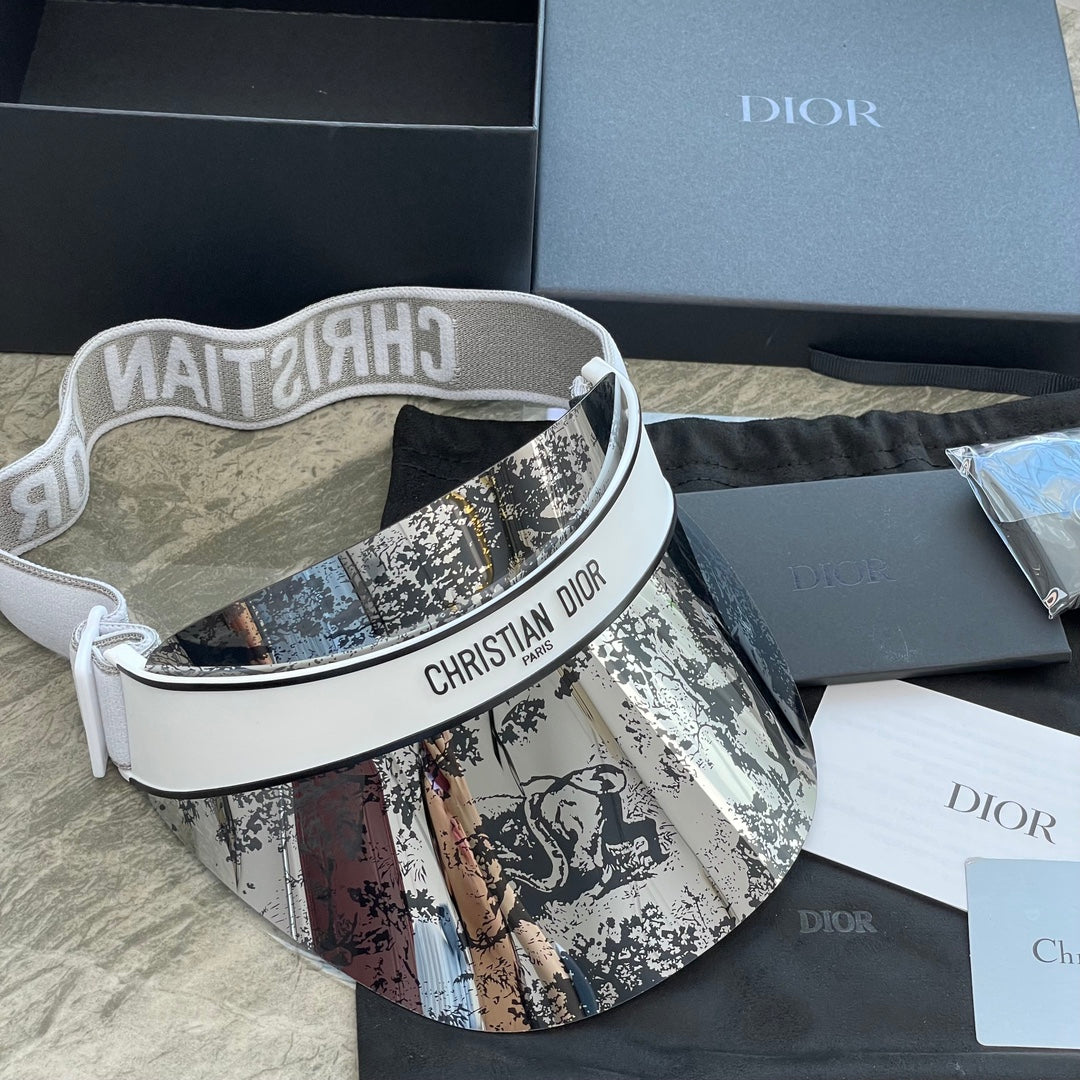 Dior Luxury Dark Patterned Sun Visor with Embossed Logo Strap Cap Hat - High-End Fashion Accessory #75718