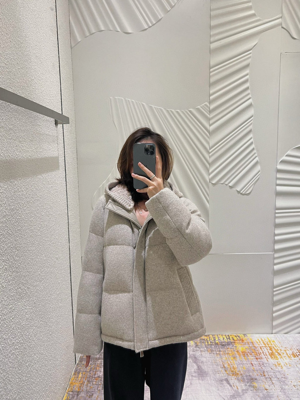 Loro Piana Women's Autumn And Winter Wool Cashmere Goose Down Jacket Soft And Comfortable Removable Hat Zipper Long Sleeve Hooded Jacket Ngvp #2649